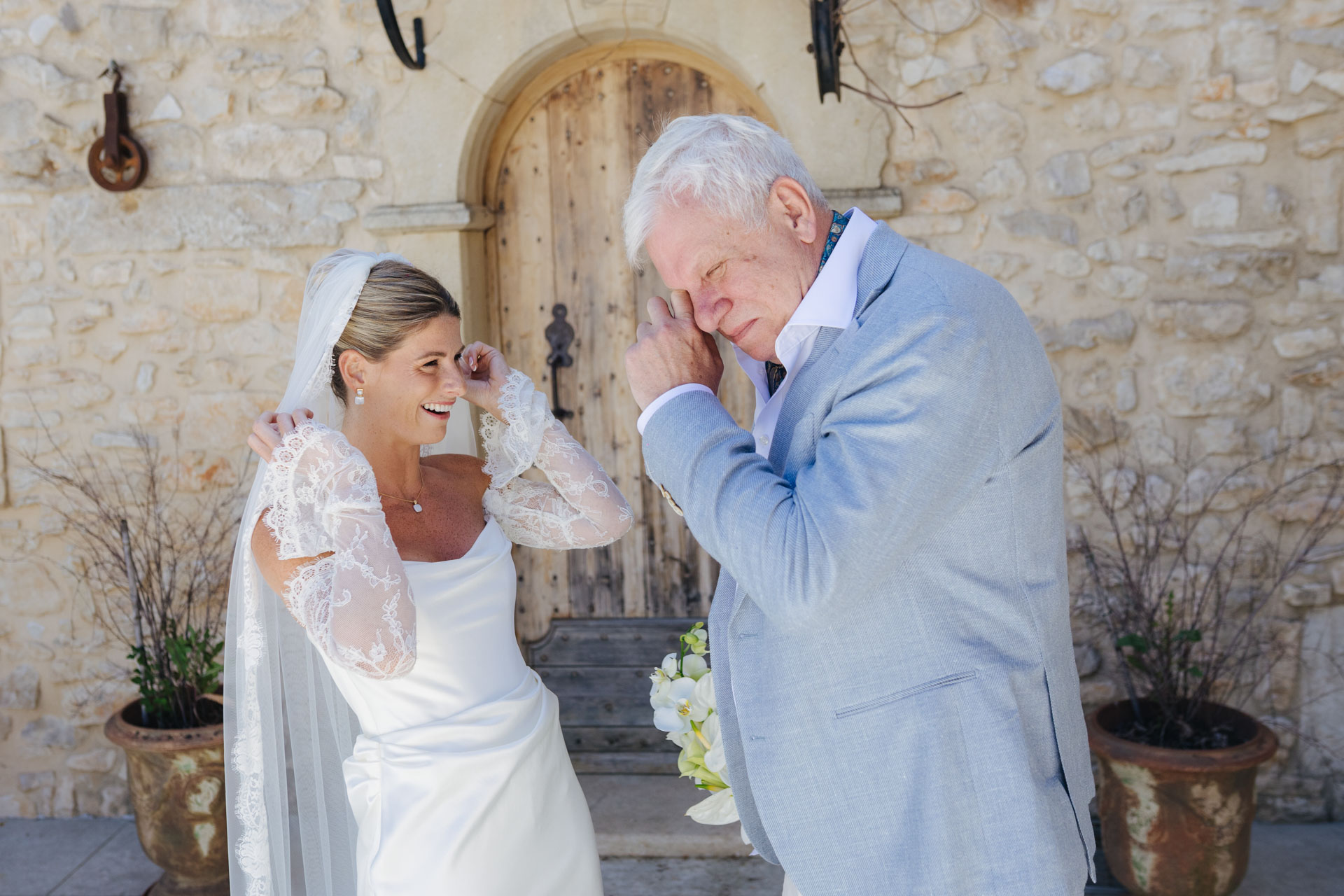 Father's emotional first look at his daughter — Grange de Javon wedding, Provence