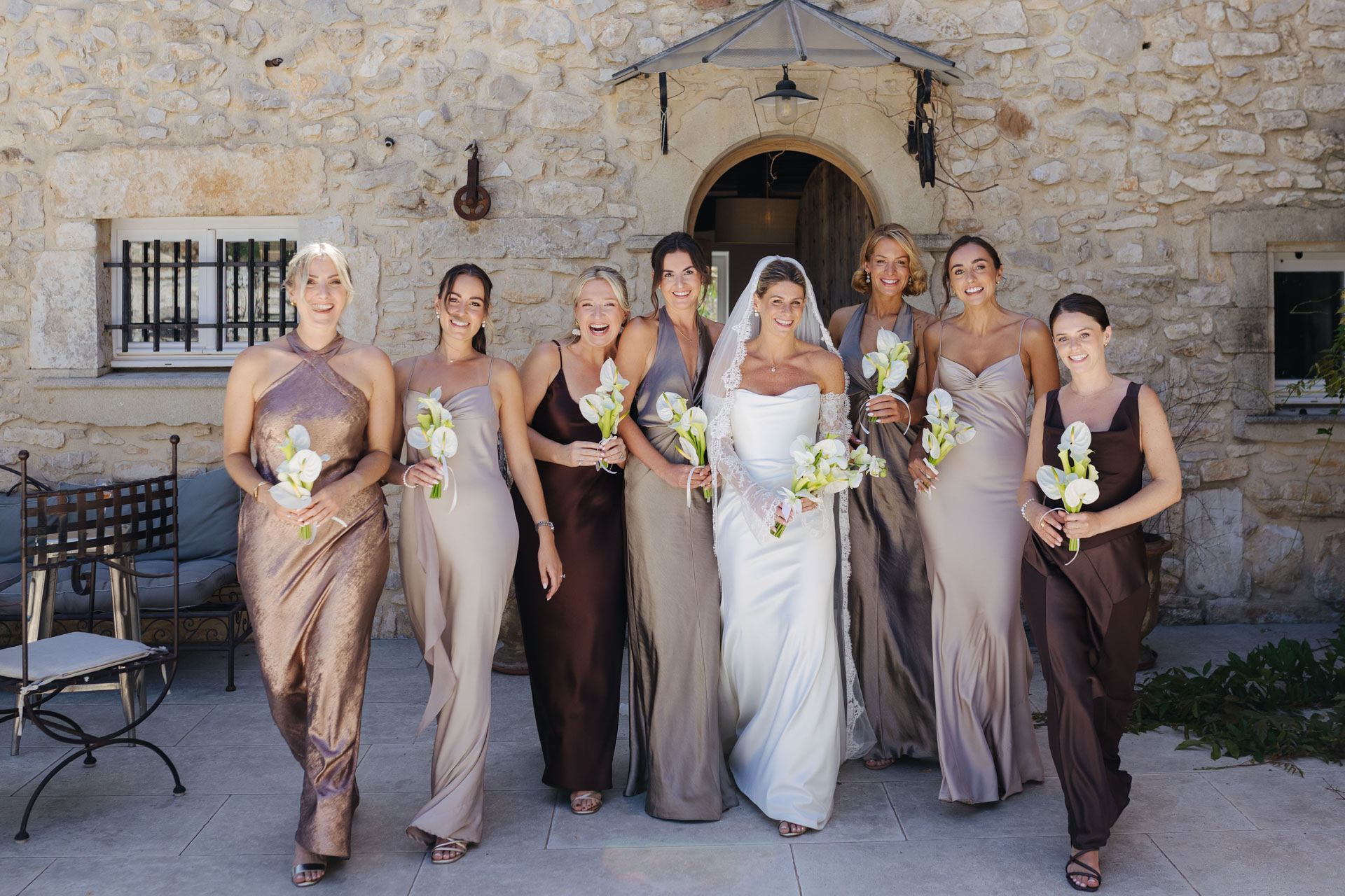Bride and bridesmaids group portrait — Grange de Javon, Provence