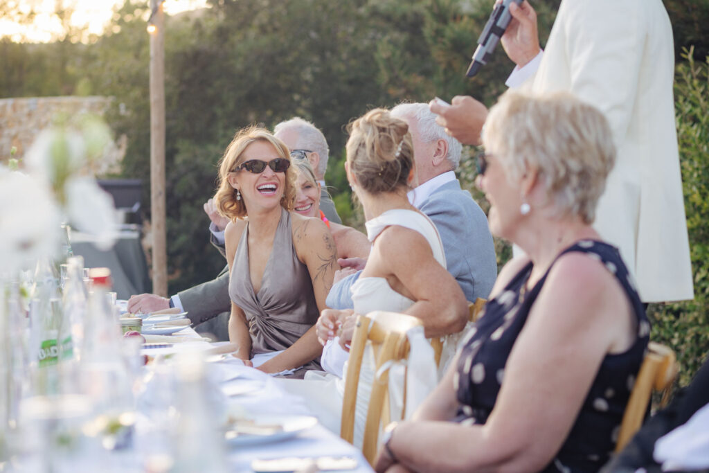 Guests enjoying the al fresco wedding dinner — Grange de Javon wedding